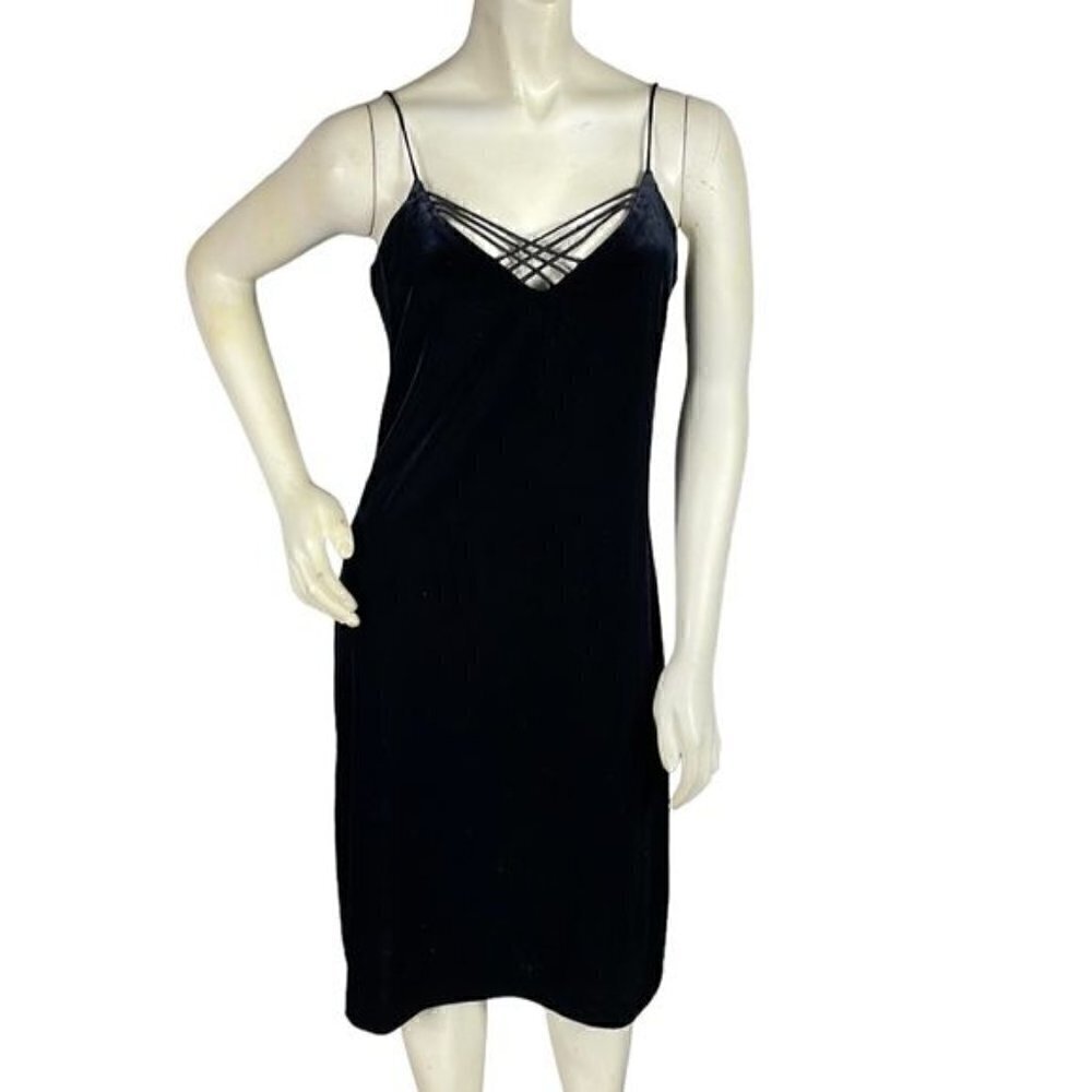 Lauren Ralph Lauren Black Velvet Sheath Slip Dress Cross Strap Neckline Sz S